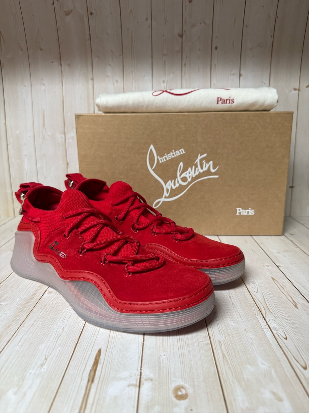 Christian Louboutin Arpoador Suede Low-Top Sneakers Loubi Red Sz 43 / 10